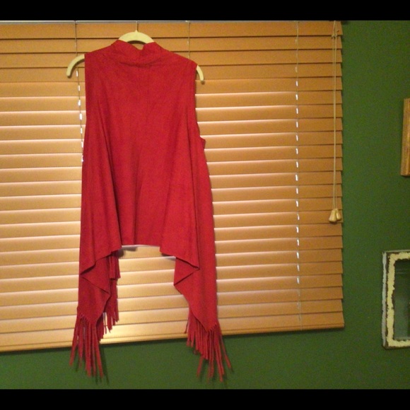 Women’s Large, Red Fringed  Vest, Suede like material - Picture 1 of 4